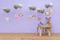 3d rendered illustration of blue wall children room. Royalty Free Stock Photo