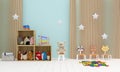 3d rendered illustration of blue wall children room. Royalty Free Stock Photo