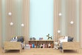 3d rendered illustration of blue wall children room. Royalty Free Stock Photo