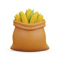 3D Rendered Sack Full of Yellow Corn Cobs with Green Husks on White Background harvest Royalty Free Stock Photo