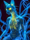 3d rendered illustration of a cat looking blue fantasy creepy alien