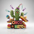 3D rendered illustration of Cinco de Mayo a cactus
