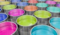 3D rendered illustration of colorful paint buckets
