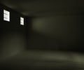 3D rendered illustration.Dark empty prison cell.