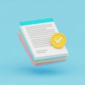 Stack of Colorful Documents with Yellow Verified Checkmark Coin on Blue Background papers Royalty Free Stock Photo