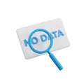 3D rendering of a magnifying glass hovering over a white card with the blue text NODATA Royalty Free Stock Photo