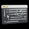 3D Render of a Code Window with Magnifying Glass and Cursor on Black programming coding Royalty Free Stock Photo