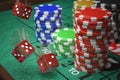 3D rendered illustration of dice and casino chips. Gambling concept Royalty Free Stock Photo
