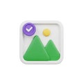 3D Illustration of a Digital Image Icon with a Check Mark and Sun picture gallery Royalty Free Stock Photo