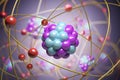 3D rendered illustration of elementary particles in atom. Physics concept