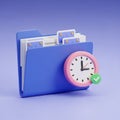 3D Render of Blue Folder with Clock and Checkmark Icon document file Royalty Free Stock Photo