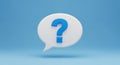 3D Rendered Blue Question Mark Inside White Speech Bubble on Light Blue Background symbol icon Royalty Free Stock Photo