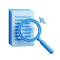 Stack of Blue Documents with a Blue Magnifying Glass and Cursor on a White Background papers Royalty Free Stock Photo
