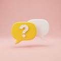 Two 3D Rendered Speech Bubbles, One Yellow with a Question Mark, on a Pink Background Royalty Free Stock Photo