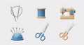 Sewing Tools 3D Illustration Set Royalty Free Stock Photo
