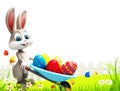 Gray easter bunny with eggs trolley Royalty Free Stock Photo