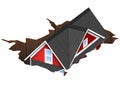 3D Rendered Illustration of a house falling into a hole. Concept for money pit or sink hole.