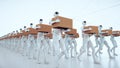 3d rendered illustration of Humanoid Android Robot Workers Walking With Box on hands