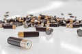 3D rendered illustration of many alkaline batteries