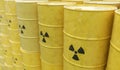 3D rendered illustration of many radioactive barrels. Nuclear waste dumping concept Royalty Free Stock Photo