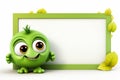 3d rendered illustration of monster cartoon character with white board and leaves Royalty Free Stock Photo