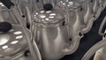 3d rendered illustration of Multiple Vintage large aluminum tea pot kettle stove top in a row