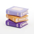 Stack of Three Stylized 3D Books in Purple, Orange, and Light Purple on White Background Royalty Free Stock Photo