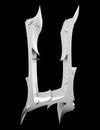 3D rendered illustration.Neo gothic style letter with spines.Monochrome font on black background.