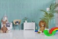 3d rendered illustration of a nursery room with children bed and cute stuffed toys Royalty Free Stock Photo