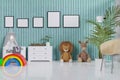 3d rendered illustration of a nursery room with children bed and cute stuffed toys Royalty Free Stock Photo