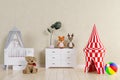 3d rendered illustration of a nursery room with children bed and cute stuffed toys Royalty Free Stock Photo