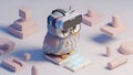VR Owl Learning Code Metaverse Education, 3D Illustration Royalty Free Stock Photo