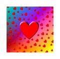 Multiple red hearts on a multi-coloured background. Royalty Free Stock Photo