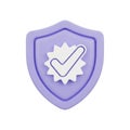 3D Rendered Purple Shield with White Check Mark and Starburst Badge on White Background Royalty Free Stock Photo