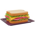 3D Rendered Sandwich with Ham Cheese and Lettuce on a Plate bread Royalty Free Stock Photo