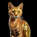 3d rendered illustration of a serval cat isolated on black background AI Generated