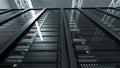 3D Rendered Illustration of server room big black server racks in a row Royalty Free Stock Photo