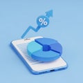 3D Rendered Smartphone Displaying a Pie Chart and Growth Arrow with Percentage Symbol mobile Royalty Free Stock Photo