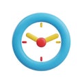 3D Rendered Blue Circular Clock with Yellow Hands and Red Center on a White Background time Royalty Free Stock Photo