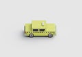 Yellow taxi car cab voxel pixel artwork. 3D illustration of a small origami yellow taxi car rendered of cardboard material