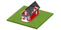 3D rendered illustration of a tiny home on a square grassy plot of land or yard. Isolated over white.