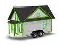 3D Rendered Illustration of a tiny house on a trailer.