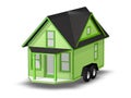 3D Rendered Illustration of a tiny house on a trailer.