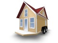 3D Rendered Illustration of a tiny house on a trailer.