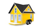 3D Rendered Illustration of a tiny house on a trailer.