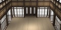 3d rendered illustration of a traditional karate dojo or school with training mat and rice paper windows. Royalty Free Stock Photo