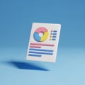 3D Rendered Pie Chart and Data Report Floating on Blue Background graph Royalty Free Stock Photo