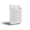 3D White Paper Document with Lines of Text and Shadow on White Background image photo Royalty Free Stock Photo