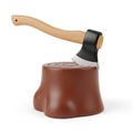 Axe Embedded in a Brown Stump on a White Background wood chopping Royalty Free Stock Photo