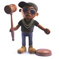 Black rap hip hop singer in 3d holding an auction gavel Royalty Free Stock Photo